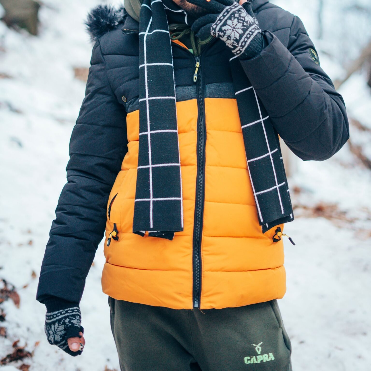 Men's custom puffer jacket product example from X Athletic Wear